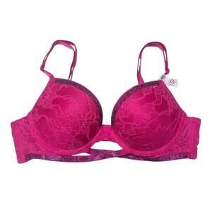 Victoria's Secret Very Sexy Shine Cradle Lace Push-Up Bra Hot Pink Size 32B